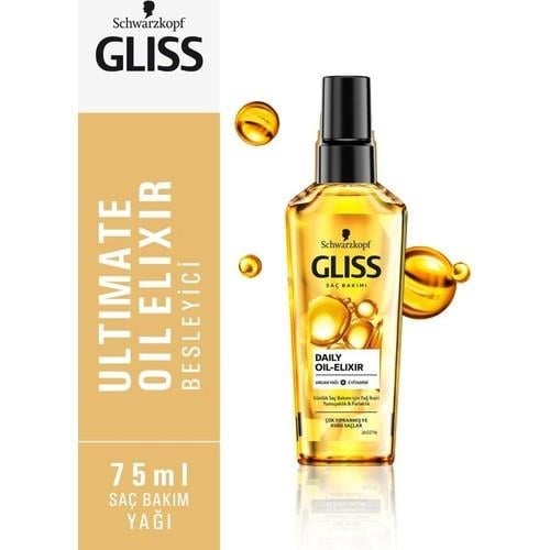 Gliss Saç Bakım Yağı 75 ml Argan Yağı ve Amino Asitlerle Yıpranmış Saçlar için Onarıcı