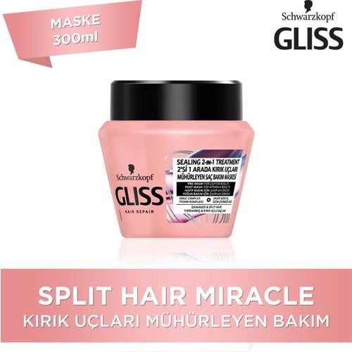Gliss Split Hair Miracle 2'Sİ 1 ARADA Kırık Uçları Mühürleyen Saç Bakım Maskesi - İyonik Kompleks ve Üzüm Çekirdeği Yağı ile 300 ml
