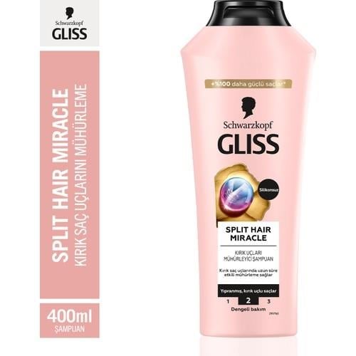 Gliss Split Hair Miracle İyonik Kompleks Kırık Uçları Mühürleyen Şampuan 400 ml Yıpranmış Saçlar