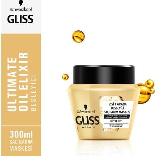 Gliss Ultimate Oil Elixir 2'Sİ 1 ARADA Besleyici Saç Bakım Maskesi - Aminoasit ve Argan Yağı ile 300 ml