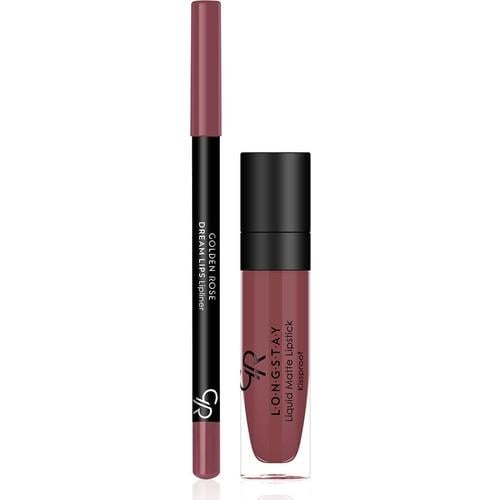 Golden Rose Matte Lip Kit - Rose Taupe - Likit Mat Ruj & Dudak Kalemi - 8691190433437