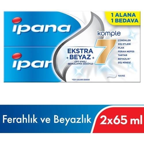 Ipana Komple Bakım Diş Macunu + Ferahlık ve Beyazlık Ağız Bakım Suyu 1 Alana 1 Bedava Paketi (65 ml + 65 ml)