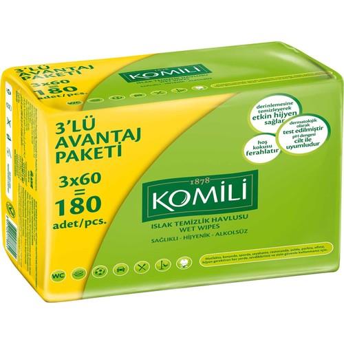 Komili 3x60 Yaprak Aromalı Islak Temizleme Mendili - Bebekler İçin Dermatolojik Olarak Test Edilmiştir