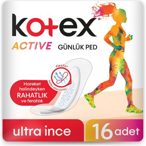 Kotex Günlük Ped Ultra İnce 16 Adet Hızlı Emici ve Pamuksu Üst Yüzey ile Rahatlık
