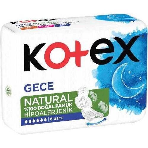 Kotex Natural Ultra Gece Ped 6 Adet %100 Doğal Pamuk Hippoalerjenik Konfor