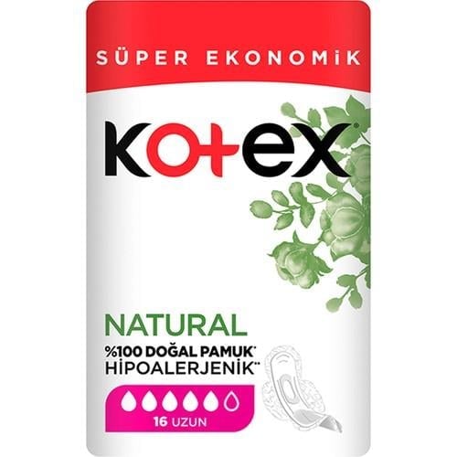Kotex Natural Uzun Ped 16 Adet Hipoalerjenik %100 Pamuklu Nefes Alabilen Yüzey