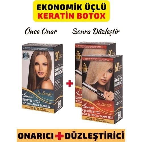 La Benedic Ekonomik 3'lü Keratin Botox Onarıcı ve Düzleştirici Full Set (Açık Renkli Saçlar Için)