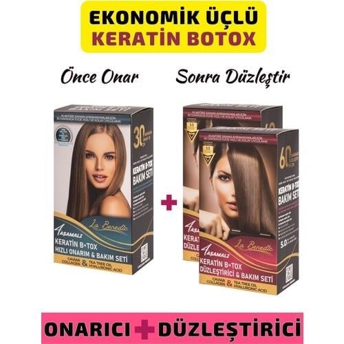 La Benedic Ekonomik 3'lü Keratin Botox Onarıcı ve Düzleştirici Full Set (Açık Renkli Saçlar Için)