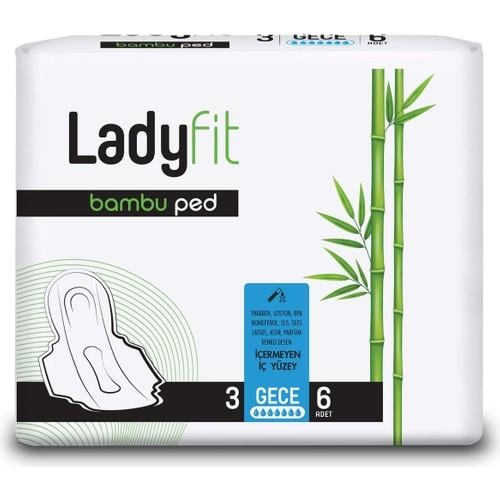 Ladyfit Bambu Ped Gece 6 Adet Sızıntı Önleyici Teknoloji ile Gün Boyu Konfor