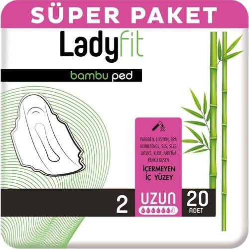 Ladyfit Bambu Ped Süper Uzun 20 Adet Gece Kullanım için Uygun Nefes Alabilen Yüzey