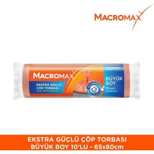 Macromax Ekstra Güçlü Çöp Torbası Büyük Boy (65x80 cm), Soft Kokulu 10 Adet