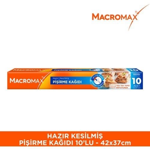 Macromax Hazır Kesilmiş Pişirme Kağıdı 10 Adet, Standart Fırın Tepsisi Boyutu (42x37 cm)