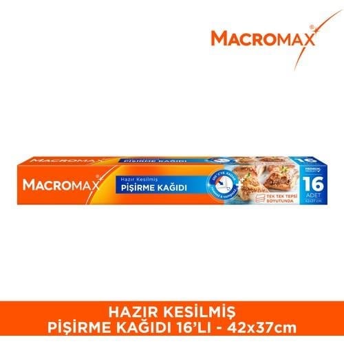 Macromax Hazır Kesilmiş Yağlı Pişirme Kağıdı 16 Adet, Standart Fırın Tepsisi Boyutu (42x37 cm)