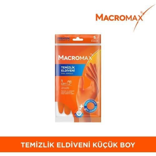 Macromax Küçük Boy Small Beden Temizlik Eldiveni Pamuklu İç Yüzeyli, Kaydırmaz Desenli