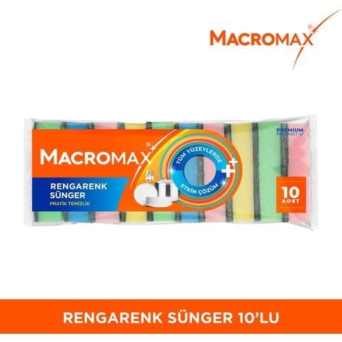 Macromax Rengarenk Bulaşık Süngeri 10'lu Mega Ekonomik Paket, Çok Amaçlı Yüzey Süngeri