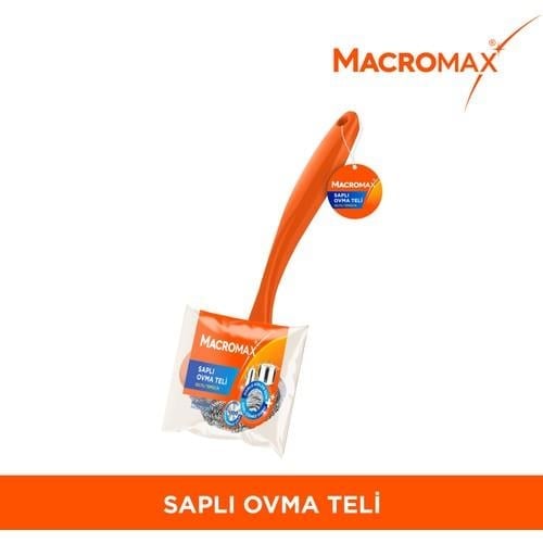 Macromax Saplı Ovma Teli, Ergonomik Tutma Saplı Paslanmaz Çelik Bulaşık ve Izgara Fırçası