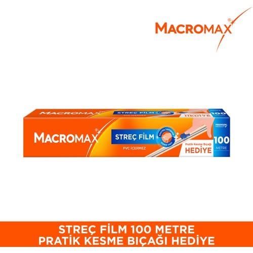 Macromax Streç Film 100 Metre, Pratik Kesme Bıçağı Hediyeli, Büyük Ekonomik Boy, PVC İçermez