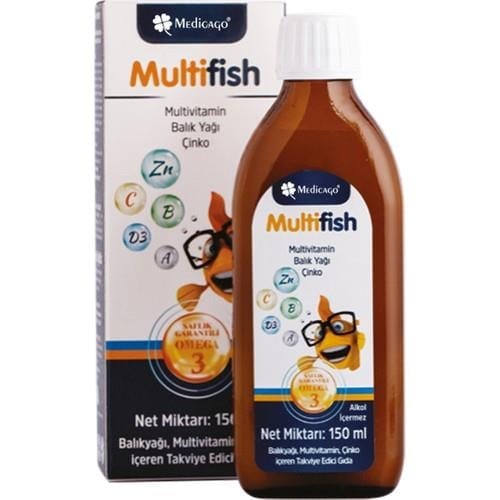 Medicago Multifish Şurup Balık Yağı, Multivitamin, Çinko İçeren Takviye Edici Gıda 150 Ml