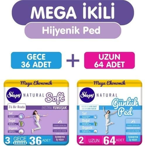 Mega Ikili (Mega Fırsat Soft Gece 36’lı Hijyenik Ped + Mega Günlük Uzun 64’lü Hijyenik Ped)