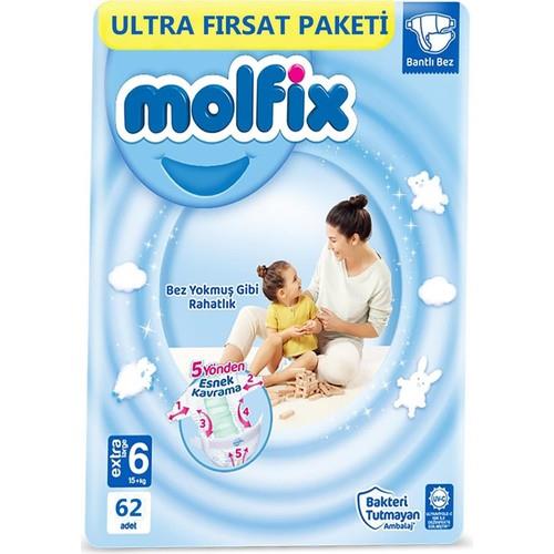Molfix Bebek Bezi 3D 6 Beden Extra Large 15+ Kg 62li Ultra Fırsat Paketi