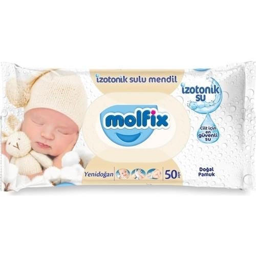 Molfix Izotonik Sulu Mendil Kokusuz 50 Adet Yenidoğan İçin Hassas Temizlik