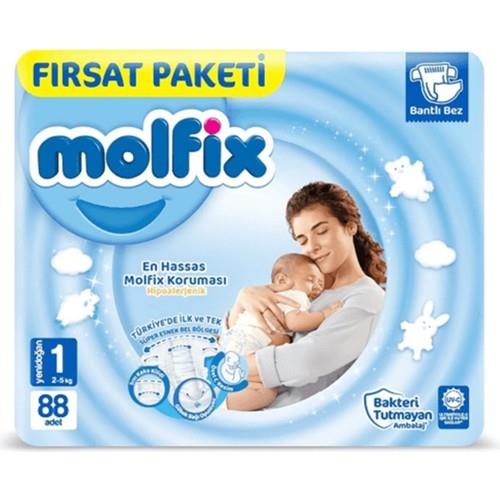 Molfix Yenidoğan Bantlı Bebek Bezi 2-5 Kg 88 Adet – Süper Esnek Bel, Hipoalerjenik ve Antibakteriyel Ambalaj