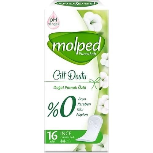 Molped Günlük Ped 16'lı İnce Doğal Pamuk Özlü Cilt Dostu Kullanım İçin