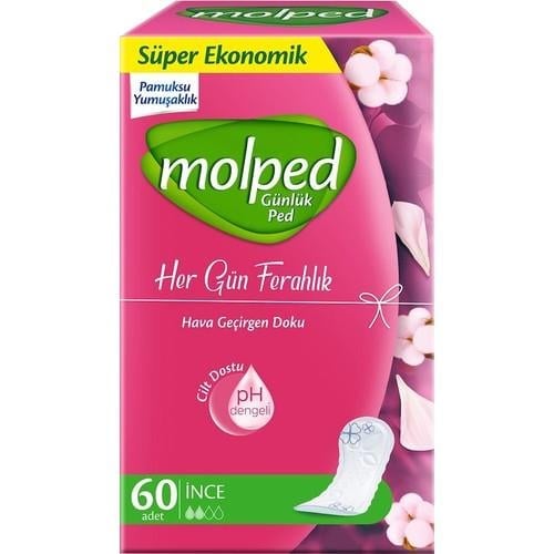 Molped Günlük Ped 60 Adet - İnce, Parfümsuz ve Hava Geçirgen Yüzey Teknolojisi ile Rahatlık Sağlar