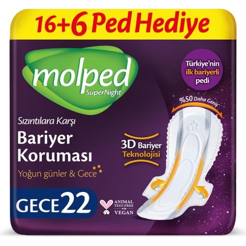 Molped Supernight Gece Ped 22 Adet Ultra İnce Rahatlık ve Sızıntı Önleyici Teknoloji