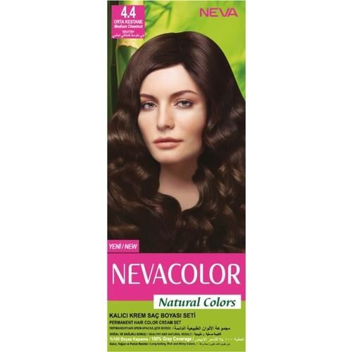 Nevacolor Natural Colors 4.4 Orta Kestane - Kalıcı Krem Saç Boyası Seti