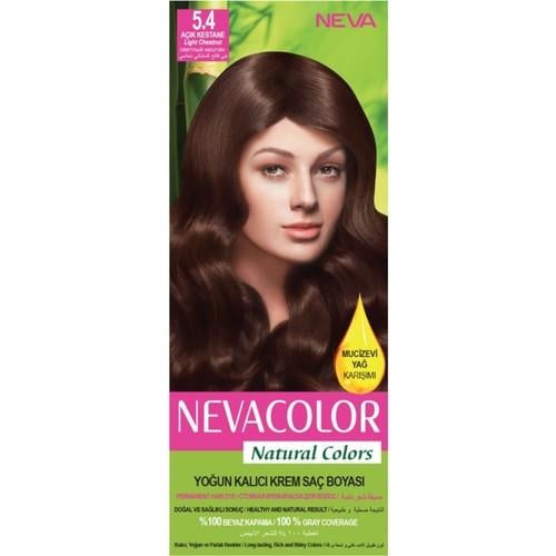 Nevacolor Natural Colors 5.4 Açık Kestane - Kalıcı Krem Saç Boyası Seti