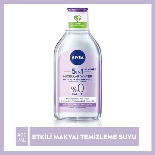 NIVEA 5IN1 Micellar Makyaj Temizleme Suyu Yatıştırıcı ;Hassas Ciltler 400ml; Yüz Temizleyici; Etkili Makyaj Temizleme