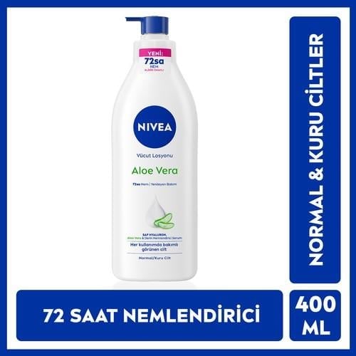 NIVEA Aloe Vera Vücut Losyonu 400ml, Normal / Kuru Ciltler için, Derinlemesine Nemlendirici Serum ve Aloe vera ile 48 Saat Vücut Nemlendirme
