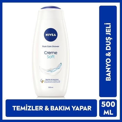 NIVEA Creme Soft Kremsi Dokunuş Banyo Ve Duş Jeli 500ml, Vücut Nemlendirici, Badem Yağı, Pürüzsüz Cilt