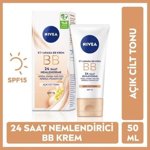 NIVEA Essentials BB Krem;24 Saat Nemlendirme + Işıltı Açık Ton Gündüz Kremi 50 ml