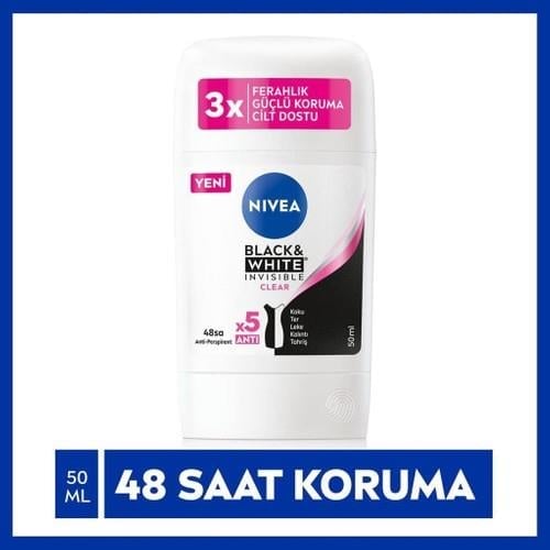 NIVEA Kadın Stick Deodorant Black & White Invisible Clear  50 ml, 48 Saat Anti-Perspirant Koruma