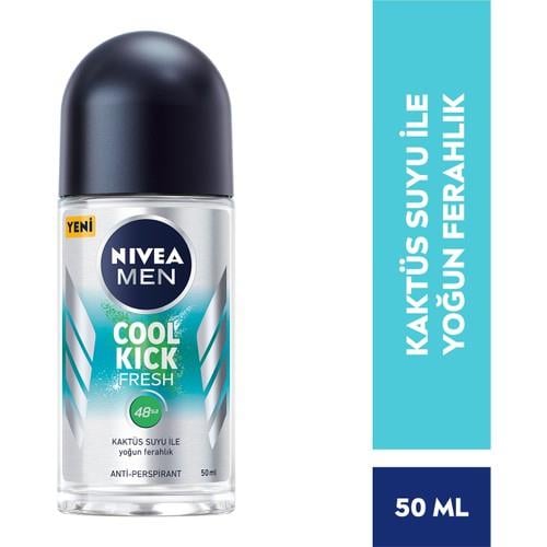 NIVEA Men Erkek Roll-on Deodorant Cool Kick Fresh 50ml, Ter ve Ter Kokusuna Karşı 48 Saat Anti-perspirant