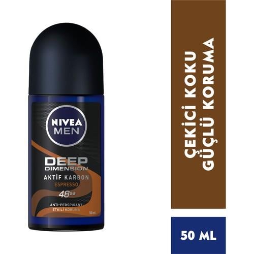 NIVEA Men Erkek Roll On Deodorant Deep Dimension Espresso 48 Saat Anti-perspirant Koruma 50ml; Çekici Koku
