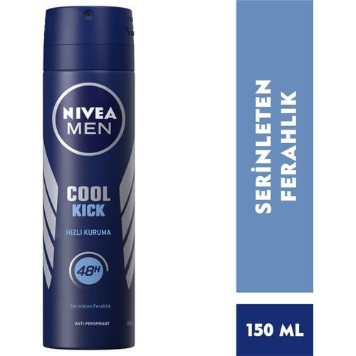 NIVEA Men Erkek Sprey Deodorant Cool Kick 150ml;Ter ve Ter Kokusuna Karşı 48 Saat Anti-perspirant ;Serinleten Ferahlık