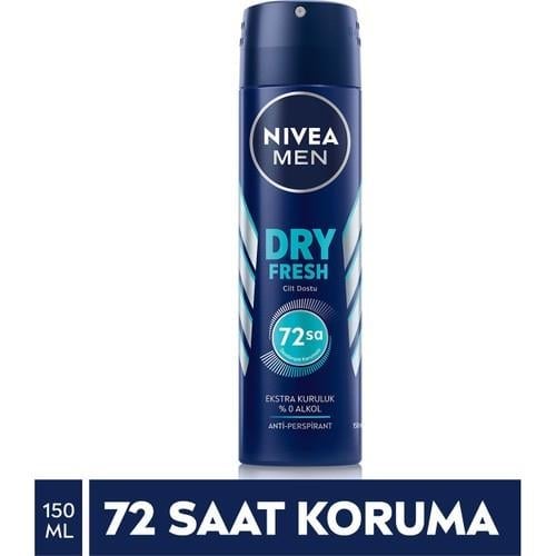 NIVEA Men Erkek Sprey Deodorant Dry Fresh 150ml; Ter ve Ter Kokusuna Karşı 48 Saat Çift Etkili Anti-perspirant