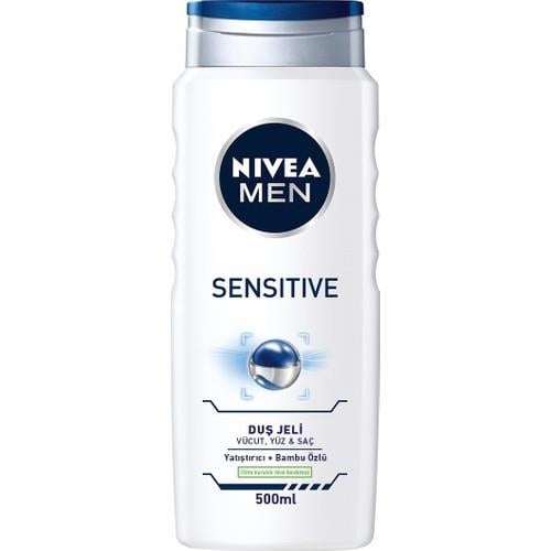 NIVEA Men Sensitive Erkek Duş Jeli 500ml; 3'ü 1 arada kullanım;Vücut; Yüz; Saç İçin