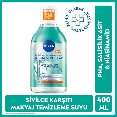Nıvea Micellar Makyaj Temizleme Suyu Derma Skin Clear 400 Ml, Serum Içerikli,niasinamid,salisilik Asit,pha