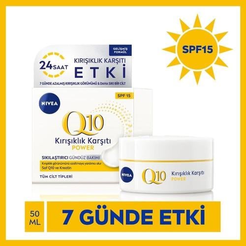 NIVEA Q10 Power Kırışık Gündüz Yüz Bakım Kremi; 50 ml; SPF15 Güneş Koruması; Normal Cilt tipleri için; Nemlendirici;  Yüz Kremi