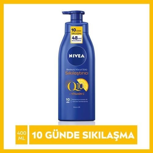 NIVEA Sıkılaştırıcı Vücut Sütü Q10 + C Vitamini (400ml); 48 Saat Vücut Nemlendirme; 10 Günde Sıkılaşma; Kuru Ciltler için; Vücut Bakım