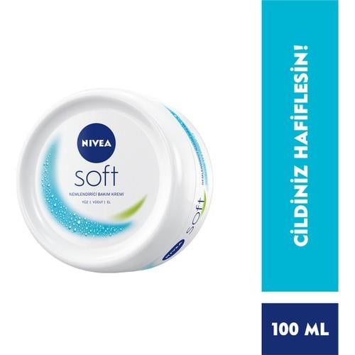 Nivea Soft Nemlendirici Bakım Kremi 100ml, Jojoba Yağı, E Vitamini, Yüz Vücut El, Yumuşak Cilt Hissi