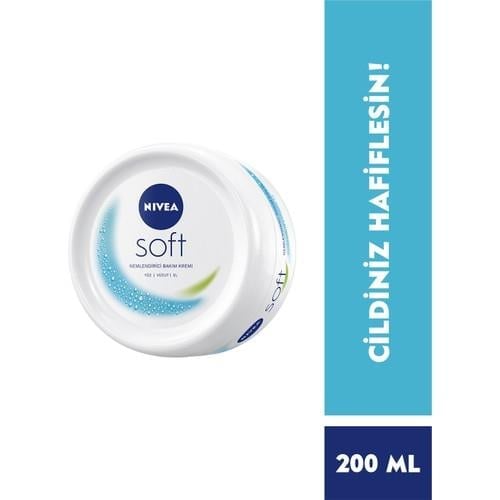 Nivea Soft Nemlendirici Vücut Bakım Kremi 200ml, Jojoba Yağı, E Vitamini, Yüz Vücut El, Yumuşak Cilt Hissi
