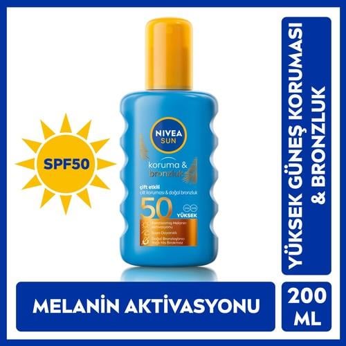 NIVEA Sun SPF50 Güneş Koruyucu & Bronzluk Güneş Kremi 200 ml Sprey,Çok Yüksek Güneş Koruması