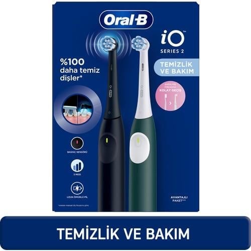Oral-B iO 2 Şarjlı Diş Fırçası Seti 2'li – Gece Siyahı / Yeşil