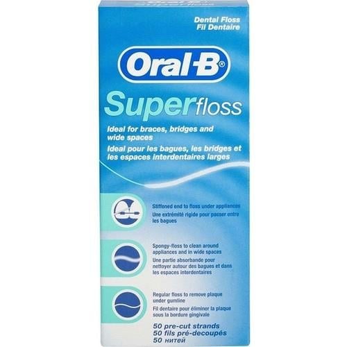 Oral-B Süper Diş İpi - Diş Teli ve Köprü Temizliği İçin Sert Uçlu, Süngerimsi ve Normal İp, 50 Adet