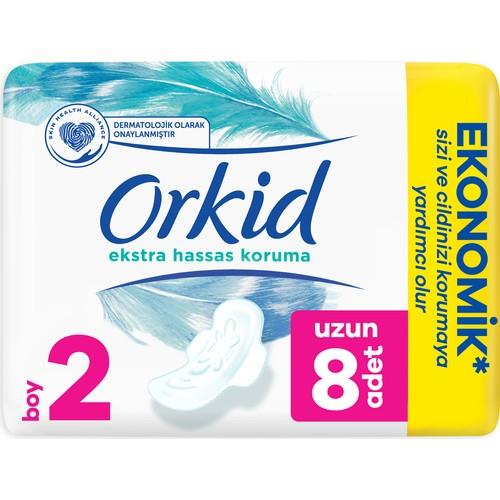 Orkid Ekstra Hassas Koruma Uzun Pedler 8 Adet Yumuşak Üst Yüzey ile Cilt Koruma
